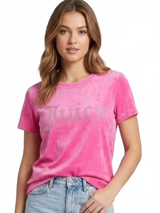 Juicy Couture Tops - NWT Juicy Couture Hot Pink Velour Rhinestone Tee Top Medium